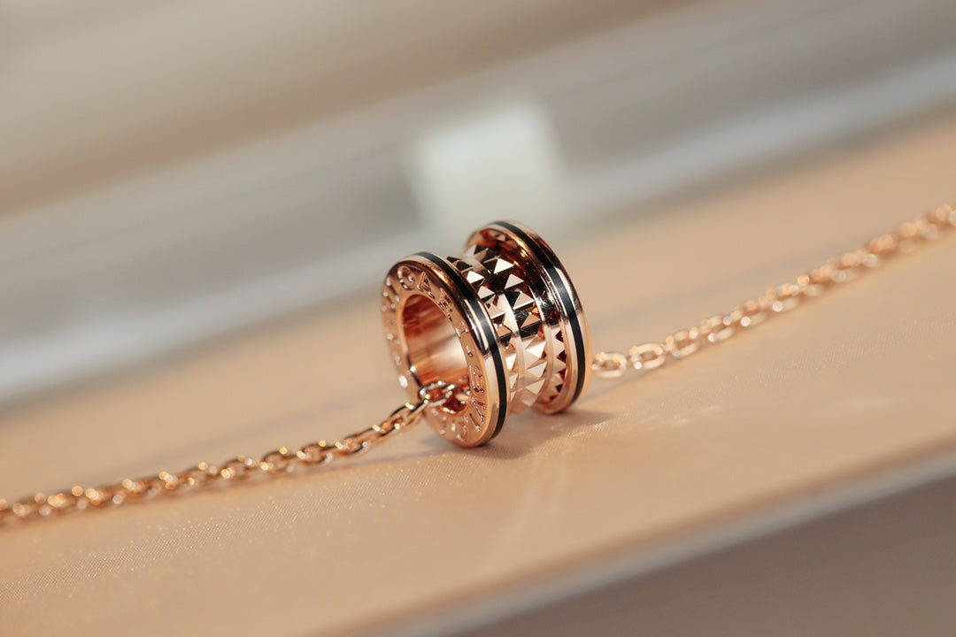 [Lume Jewelry]ZERO 1 ROCK PEDANT PINK GOLD BLACK NECKLACE
