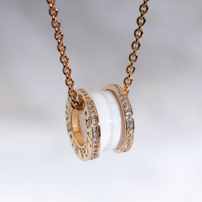 [Lume Jewelry]ZERO 1 WHITE CERAMIC PINK GOLD DIAMOND NECKLACE