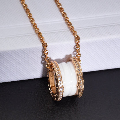 [Lume Jewelry]ZERO 1 WHITE CERAMIC PINK GOLD DIAMOND NECKLACE