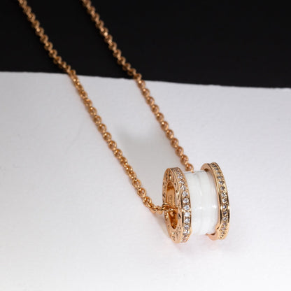 [Lume Jewelry]ZERO 1 WHITE CERAMIC PINK GOLD DIAMOND NECKLACE