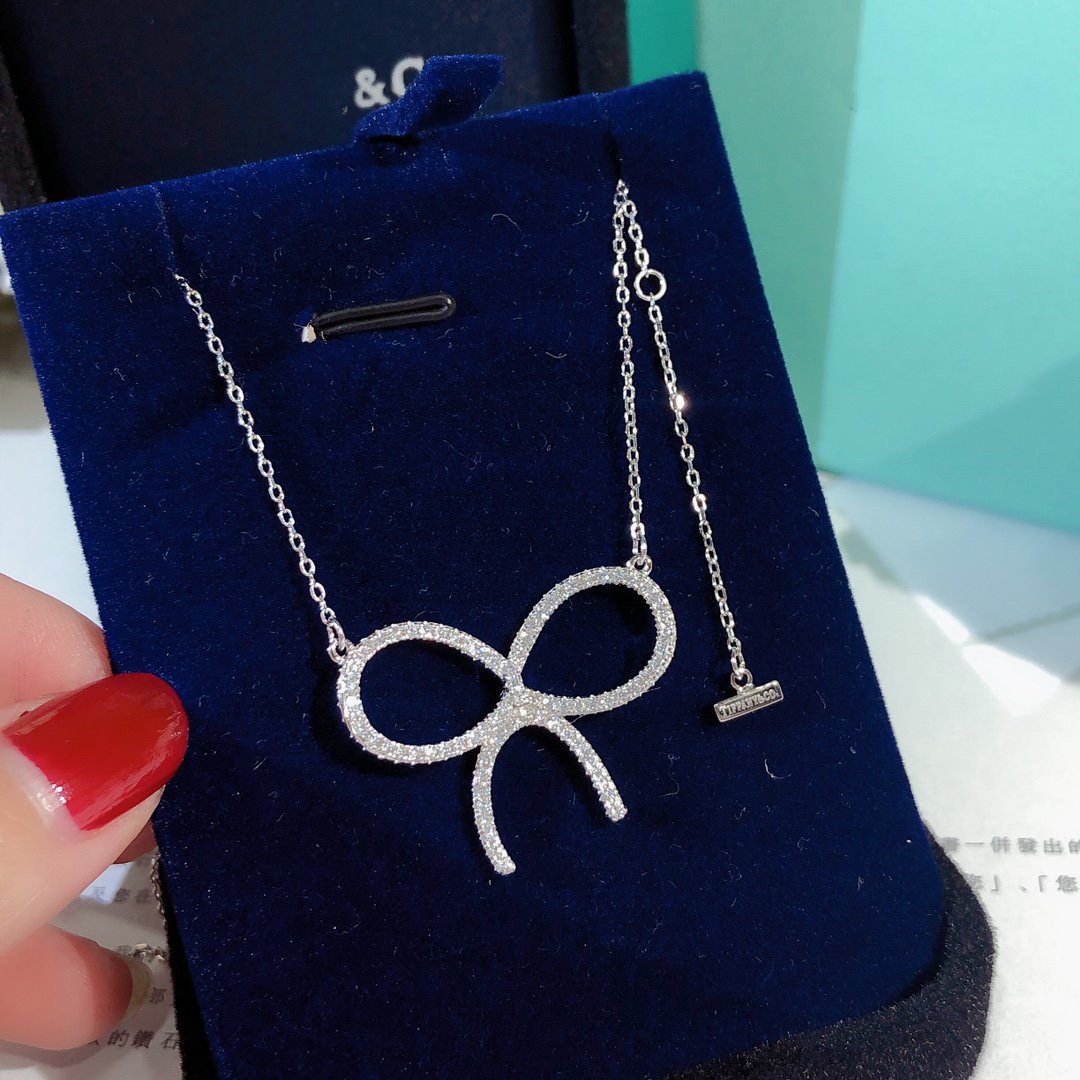 [Lume Jewelry]CLAW SET RHODIUM PLATED BOW NECKLACE