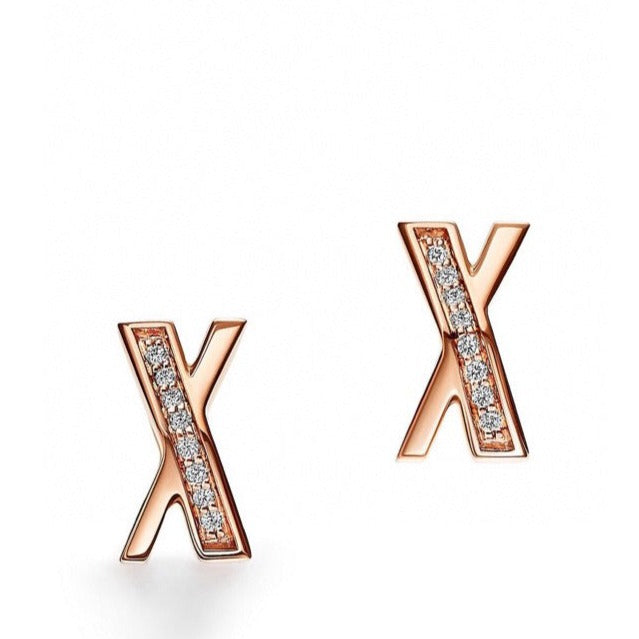 [Lume Jewelry]X EARRINGS ROSE GOLD DIAMONDS