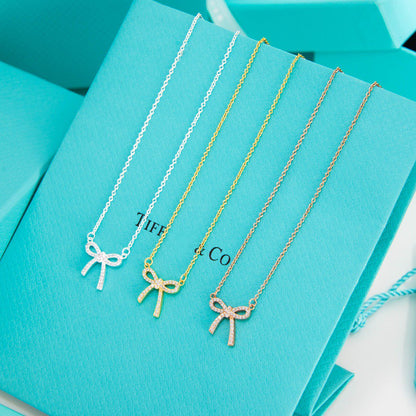 [Lume Jewelry]RIBBON NECKLACE BOW PENDANT DIAMOND CHARM CHAIN