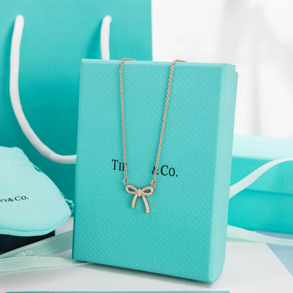 [Lume Jewelry]RIBBON NECKLACE BOW PENDANT DIAMOND CHARM CHAIN