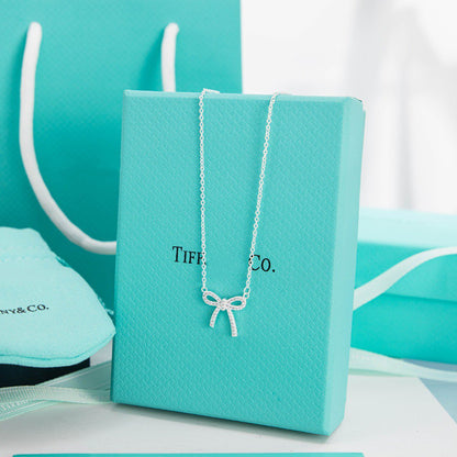 [Lume Jewelry]RIBBON NECKLACE BOW PENDANT DIAMOND CHARM CHAIN