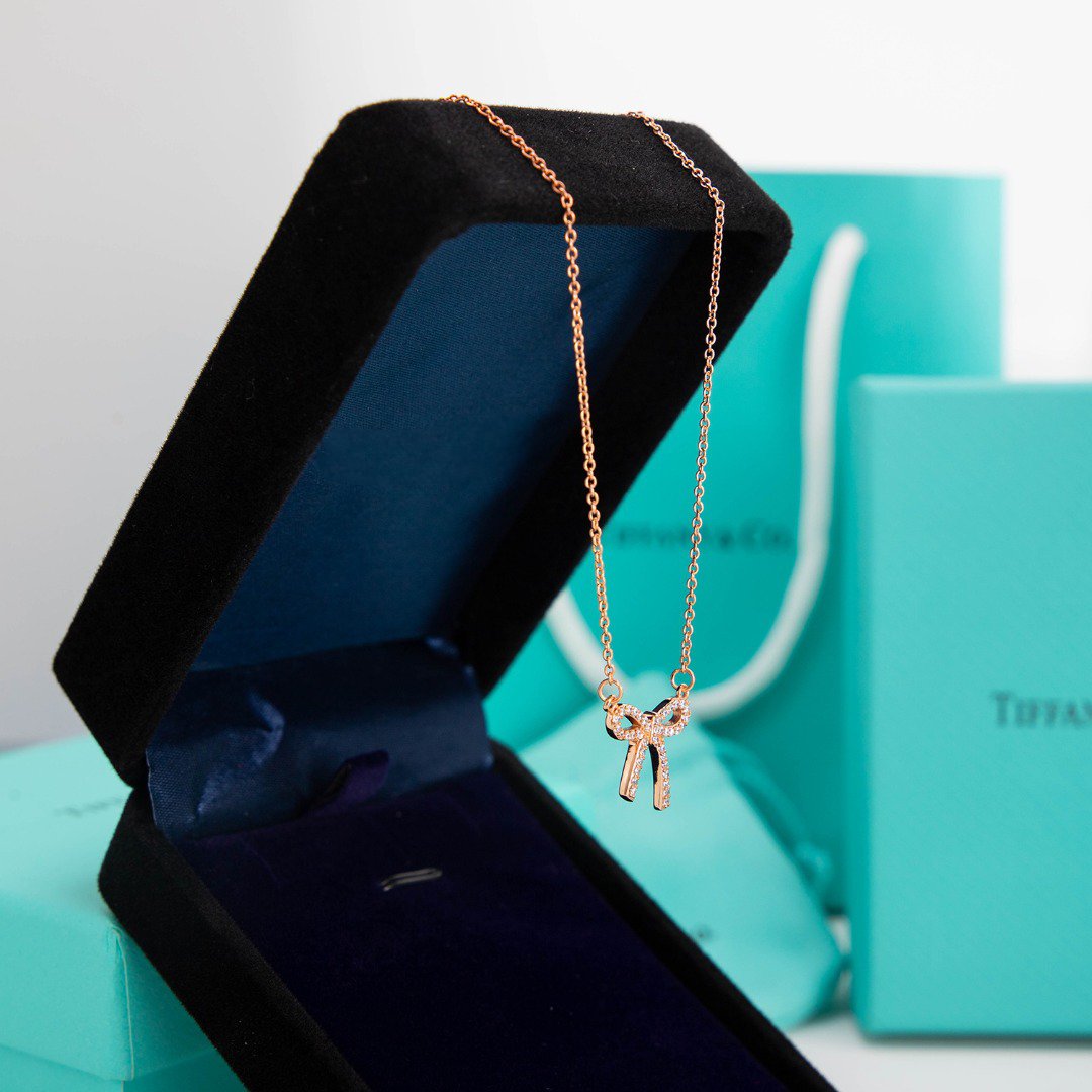 [Lume Jewelry]RIBBON NECKLACE BOW PENDANT DIAMOND CHARM CHAIN