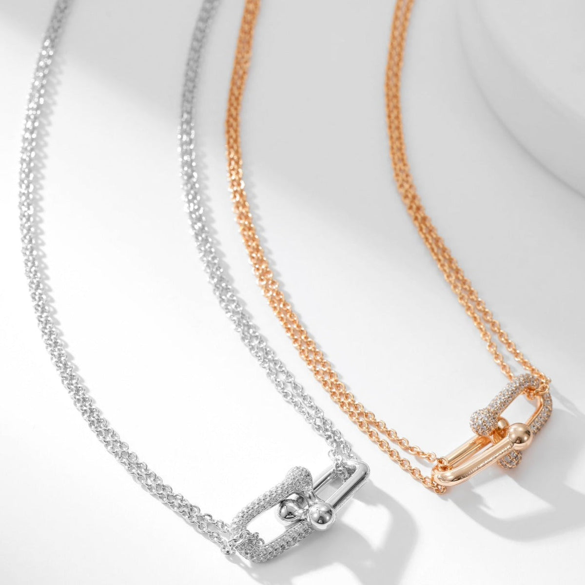[Lume Jewelry]HARDWEAR DIAMOND PEDANT DOUBLE CHAIN NECKLACE
