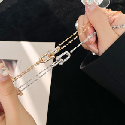 [Lume Jewelry]HARDWEAR DIAMOND PEDANT DOUBLE CHAIN NECKLACE
