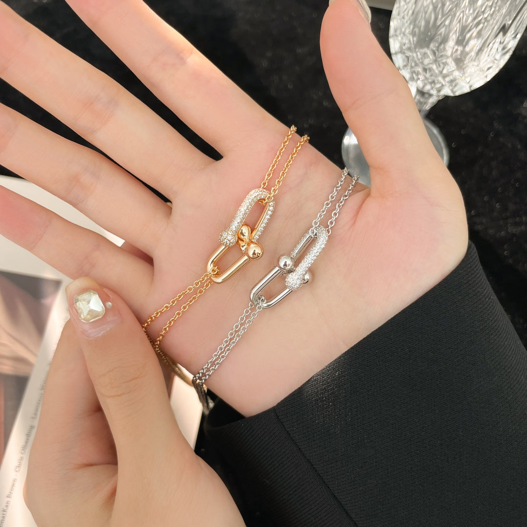 [Lume Jewelry]HARDWEAR DIAMOND PEDANT DOUBLE CHAIN NECKLACE