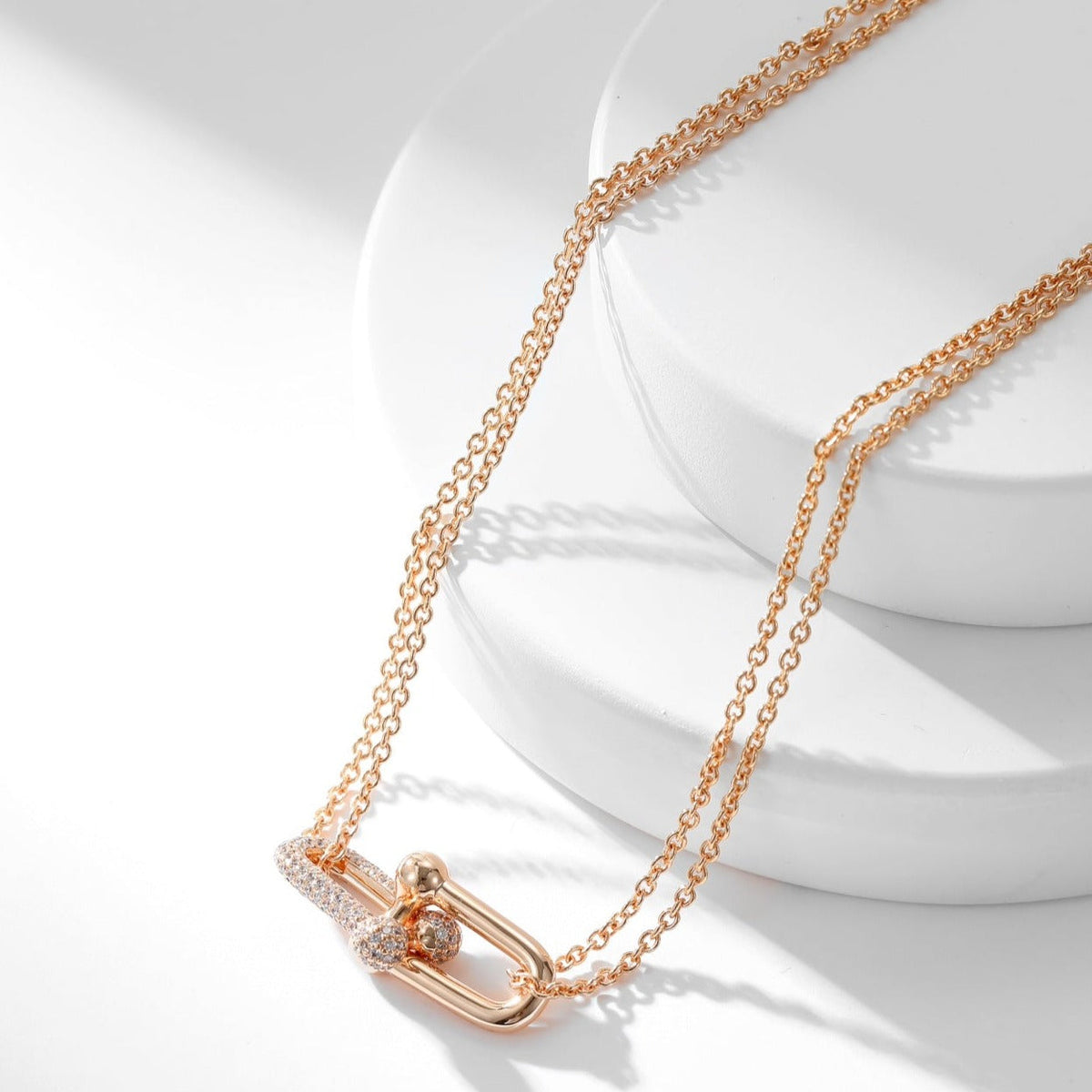 [Lume Jewelry]HARDWEAR DIAMOND PEDANT DOUBLE CHAIN NECKLACE