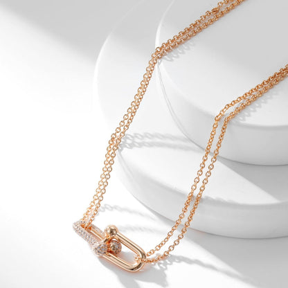 [Lume Jewelry]HARDWEAR DIAMOND PEDANT DOUBLE CHAIN NECKLACE