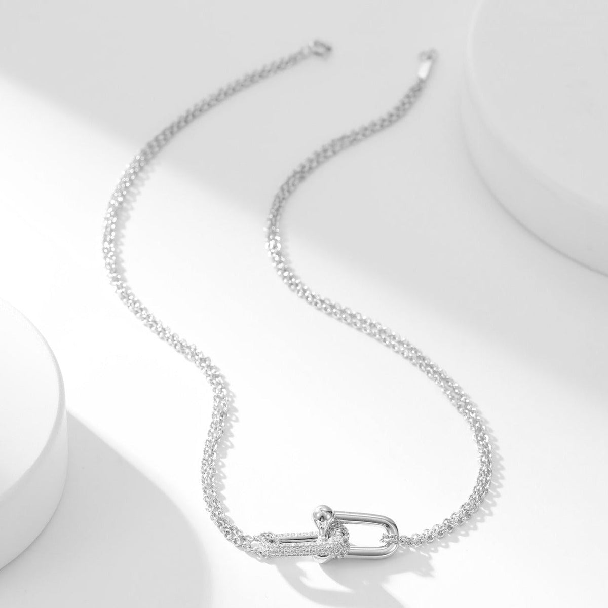 [Lume Jewelry]HARDWEAR DIAMOND PEDANT DOUBLE CHAIN NECKLACE