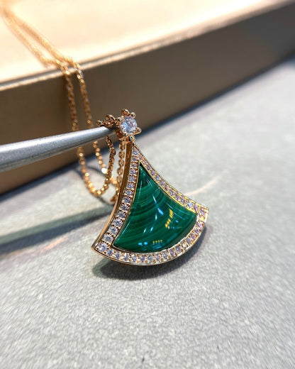 [Lume Jewelry]DREAM MALACHITE DIAMOND PAVED PINK GOLD NECKLACE