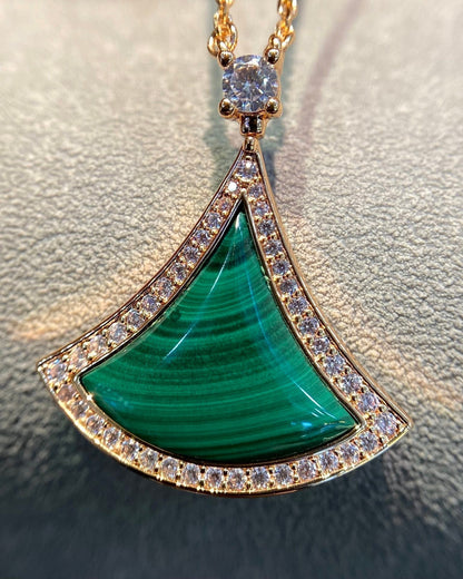 [Lume Jewelry]DREAM MALACHITE DIAMOND PAVED PINK GOLD NECKLACE