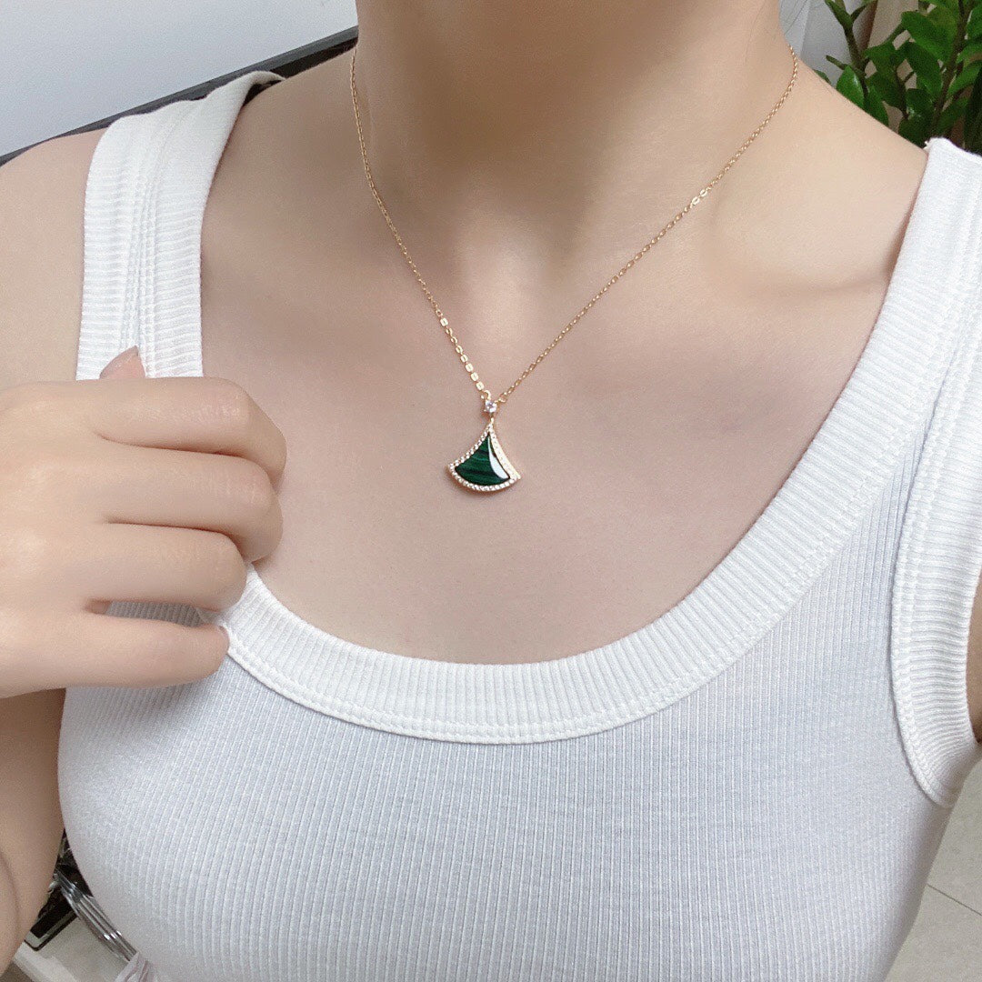 [Lume Jewelry]DREAM MALACHITE DIAMOND PAVED PINK GOLD NECKLACE