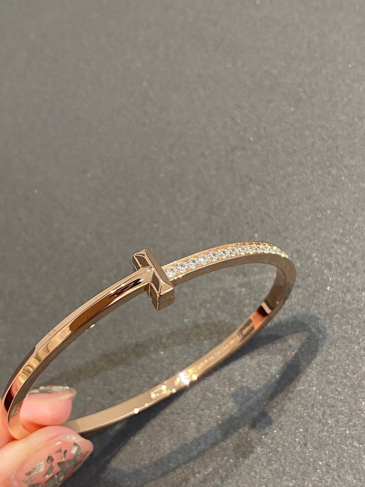 [Lume Jewelry]NARROW T1 HINGED BANGLE DIAMOND PINK GOLD