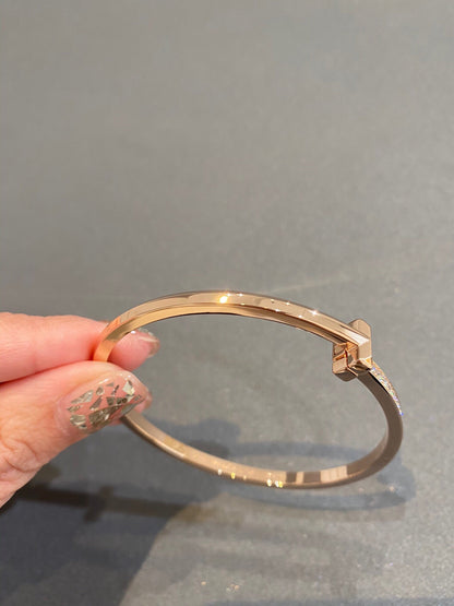 [Lume Jewelry]NARROW T1 HINGED BANGLE DIAMOND PINK GOLD