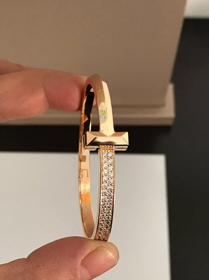 [Lume Jewelry]T1 WIDE DIAMOND HINGED BANGLE PINK GOLD