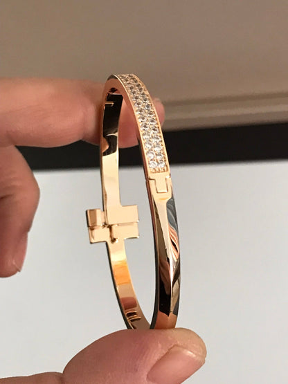 [Lume Jewelry]T1 WIDE DIAMOND HINGED BANGLE PINK GOLD