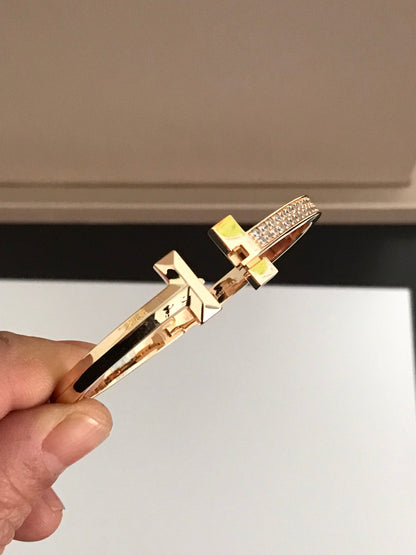 [Lume Jewelry]T1 WIDE DIAMOND HINGED BANGLE PINK GOLD
