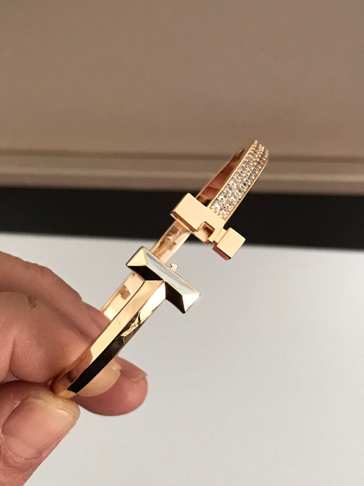 [Lume Jewelry]T1 WIDE DIAMOND HINGED BANGLE PINK GOLD