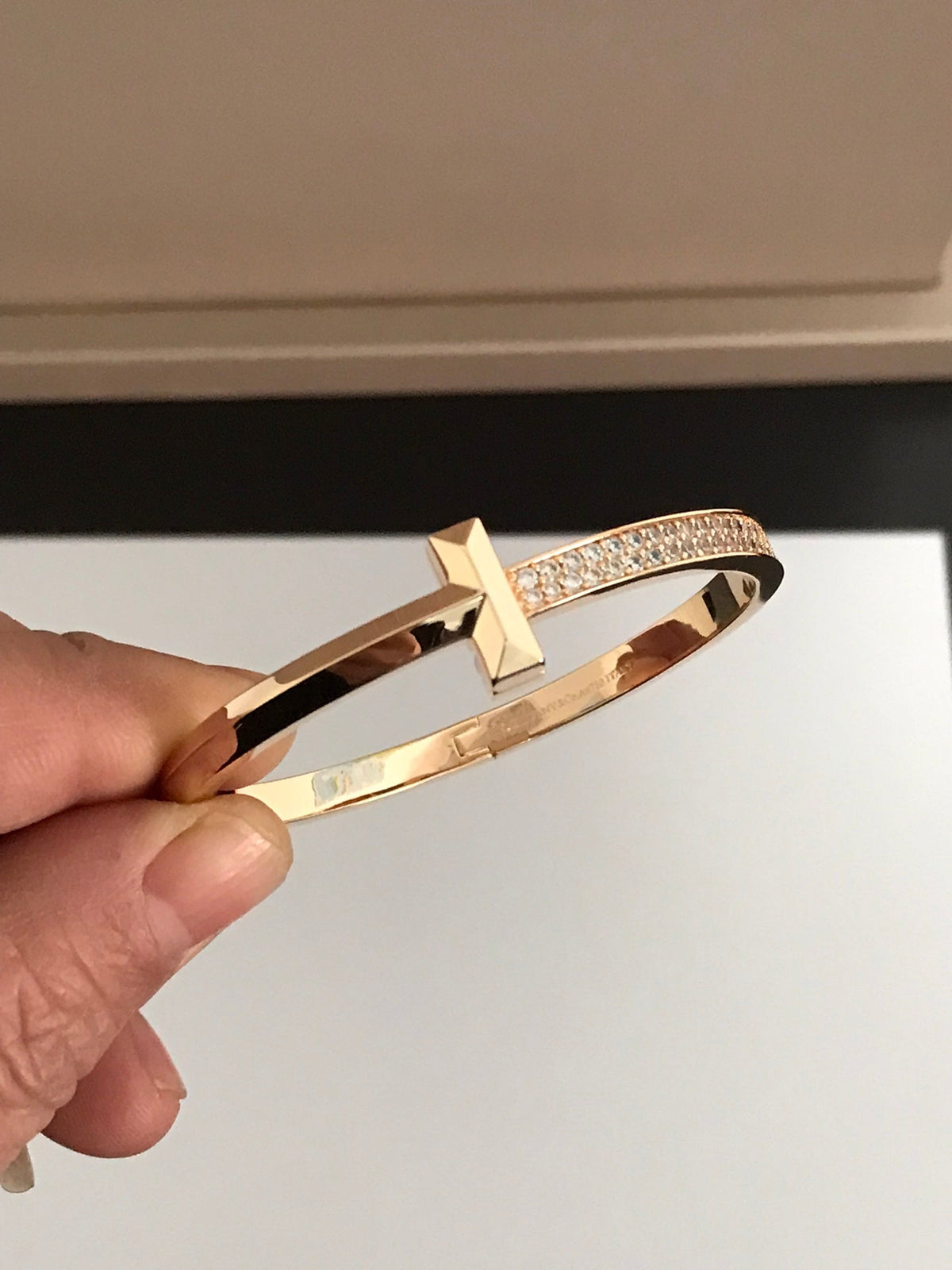 [Lume Jewelry]T1 WIDE DIAMOND HINGED BANGLE PINK GOLD