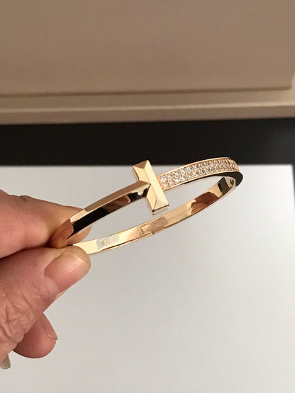 [Lume Jewelry]T1 WIDE DIAMOND HINGED BANGLE PINK GOLD