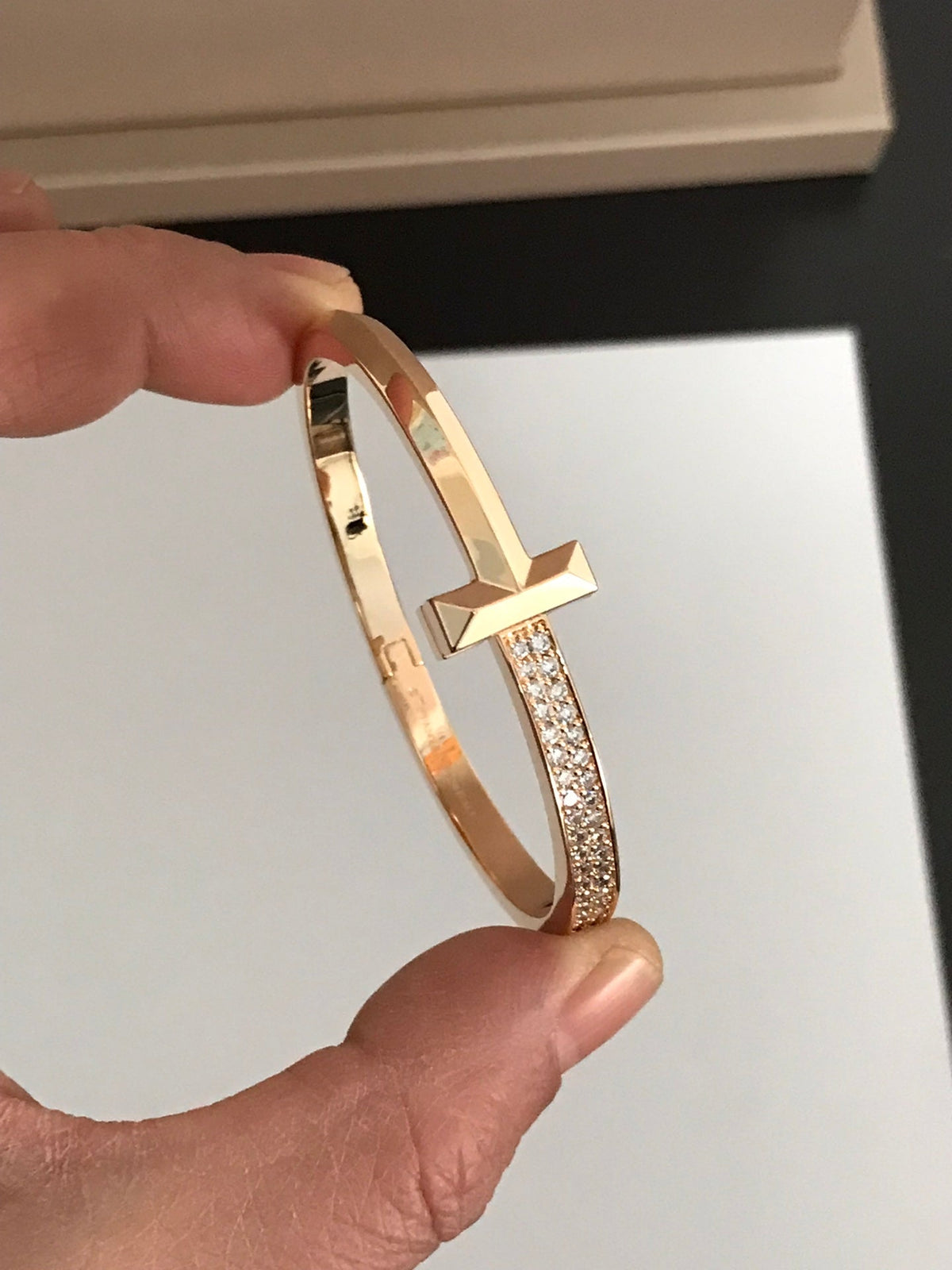[Lume Jewelry]T1 WIDE DIAMOND HINGED BANGLE PINK GOLD