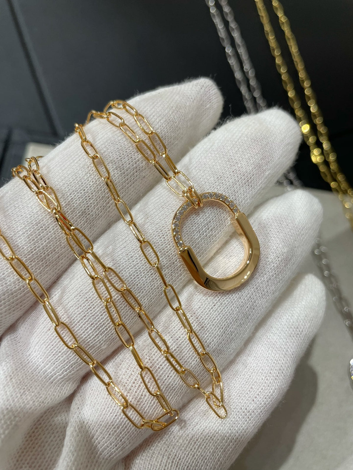 [Lume Jewelry]LOCK MEDIUM PENDANT DIAMOND NECKLACE