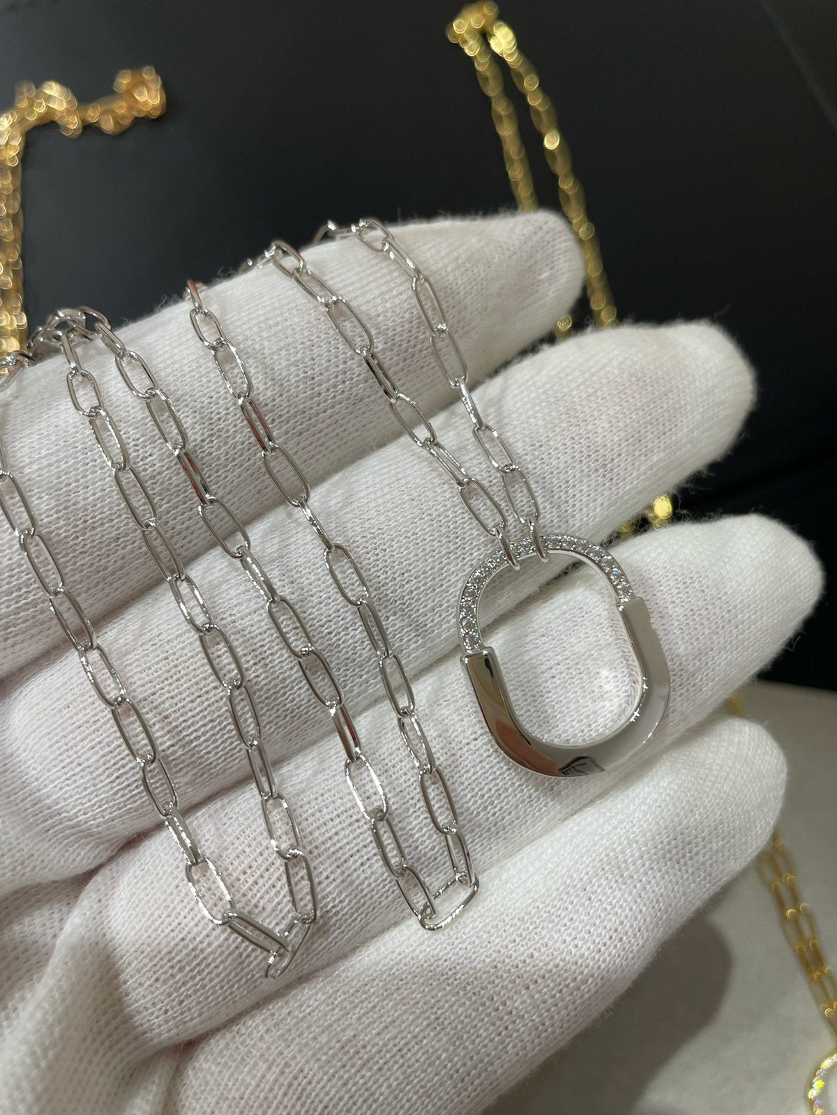 [Lume Jewelry]LOCK MEDIUM PENDANT DIAMOND NECKLACE