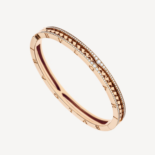 [Lume Jewelry]ZERO 1 SPIRAL AND PAVED DIAMOND PINK GOLD BRACELET