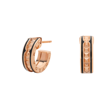 [Lume Jewelry]ZERO 1 ROCK PINK GOLD EARRINGS WITH STUDDED SPIRAL AND BLACK CERAMIC