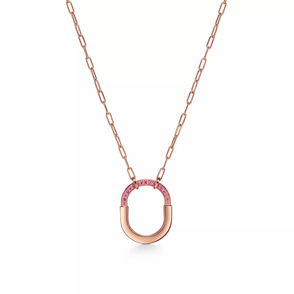 [Lume Jewelry]LOCK MEDIUM PENDANT PINK DIAMOND PINK GOLD NECKLACE