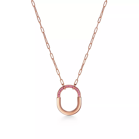 [Lume Jewelry]LOCK MEDIUM PENDANT PINK DIAMOND PINK GOLD NECKLACE