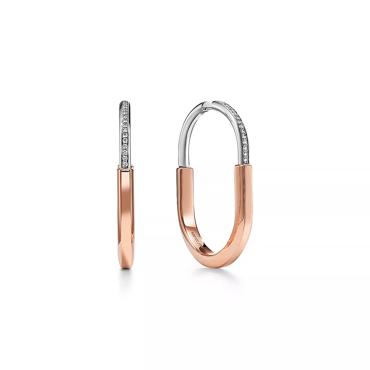 [Lume Jewelry]LOCK EARRINGS ROSE AND WHITE GOLD DIAMONDS EXTRA LARGE