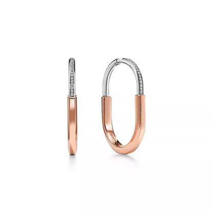 [Lume Jewelry]LOCK EARRINGS ROSE AND WHITE GOLD DIAMONDS EXTRA LARGE