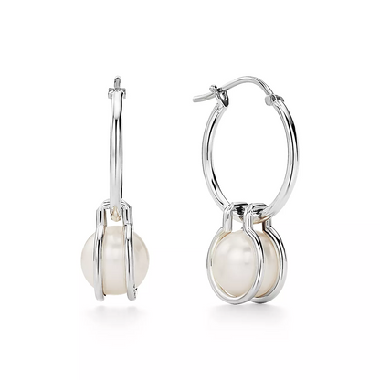 [Lume Jewelry]PEARL HOOP SILVER EARRINGS