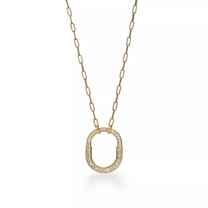 [Lume Jewelry]LOCK NECKLACE MEDIUM PENDANT GOLD PAVED DIAMONDS