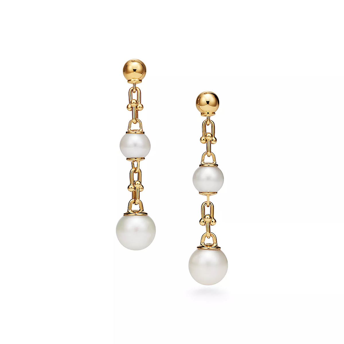 [Lume Jewelry]TRIPLE DROP LINK EARRINGS GOLD WITH FRESHWATER PEARLS