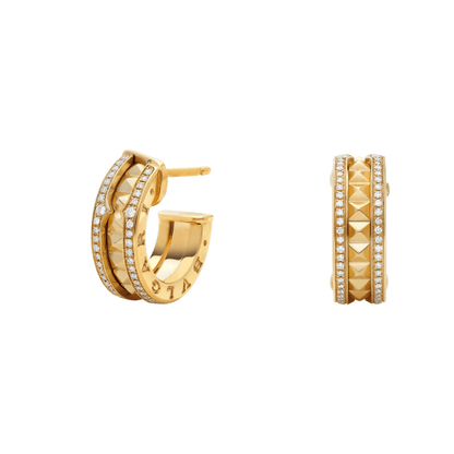[Lume Jewelry]ZERO 1 ROCK GOLD EARRINGS WITH STUDDED SPIRAL AND PAVED DIAMONDS