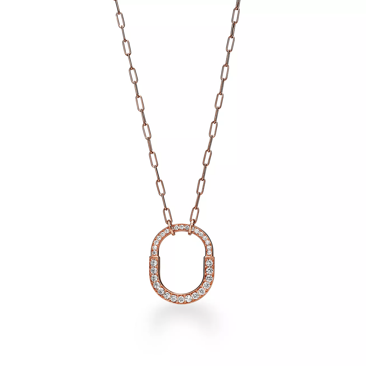 [Lume Jewelry]LOCK NECKLACE MEDIUM PENDANT PINK GOLD PAVED DIAMONDS