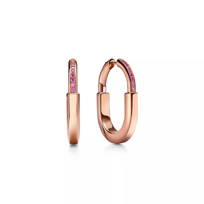 [Lume Jewelry]LOCK MEDIUM PINK DIAMOND PINK GOLD EARRINGS