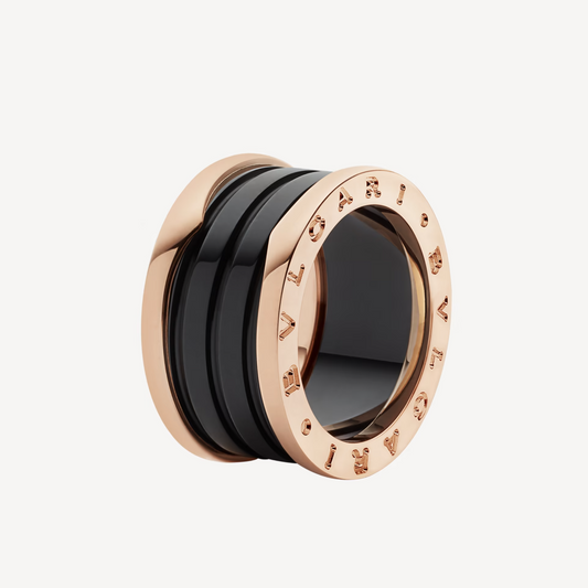 [Lume Jewelry]ZERO 1 FOUR-BAND LOOPS AND BLACK CERAMIC SPIRAL PINK GOLD RING