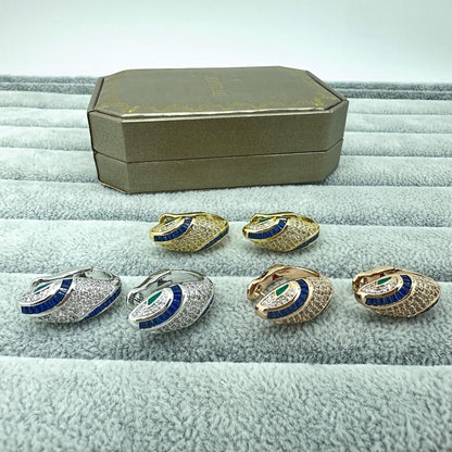 [Lume Jewelry]FULL STONE TWO-TONE SNAKE EARRING STUDS