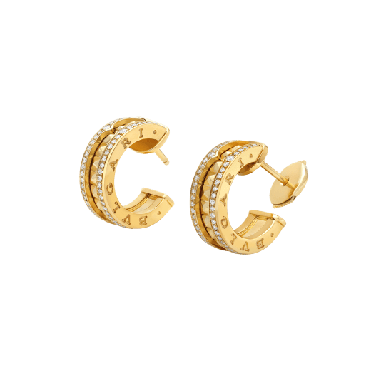 [Lume Jewelry]ZERO 1 ROCK GOLD EARRINGS WITH STUDDED SPIRAL AND PAVED DIAMONDS