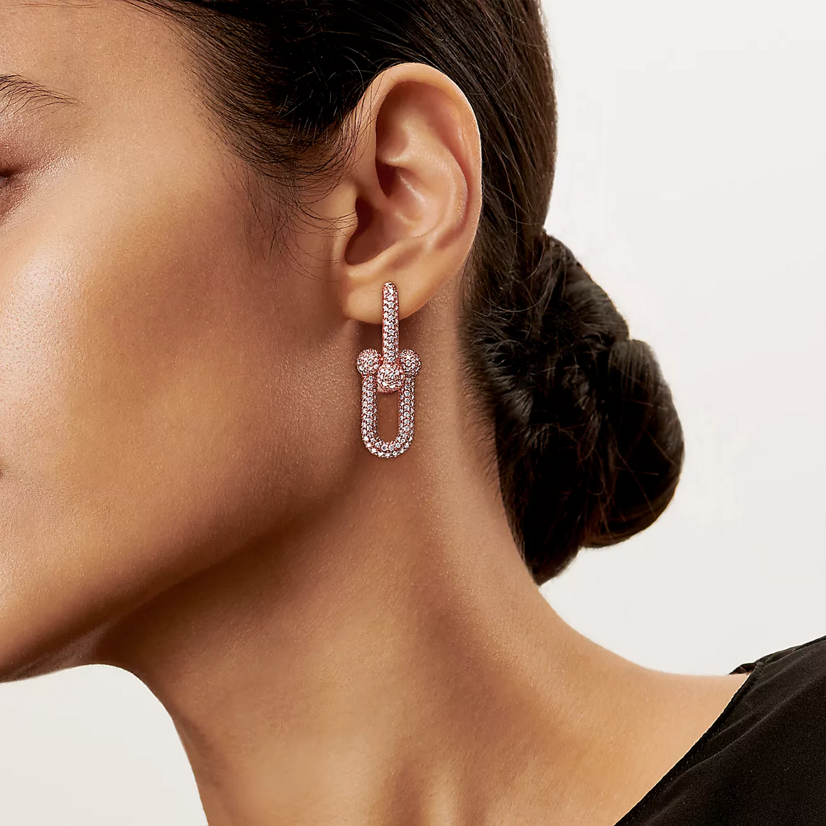[Lume Jewelry]LARGE LINK EARRINGS PINK GOLD WITH PAVED DIAMONDS