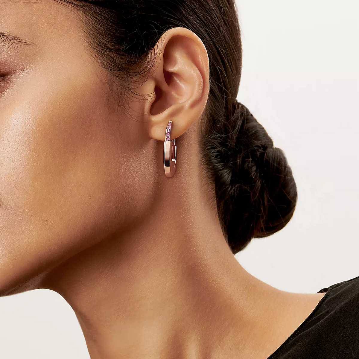 [Lume Jewelry]LOCK MEDIUM PINK DIAMOND PINK GOLD EARRINGS