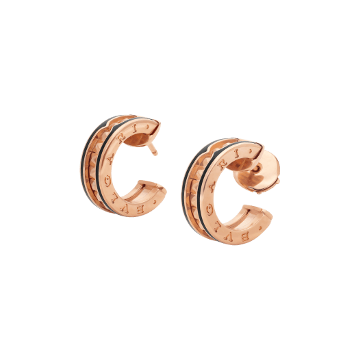 [Lume Jewelry]ZERO 1 ROCK PINK GOLD EARRINGS WITH STUDDED SPIRAL AND BLACK CERAMIC