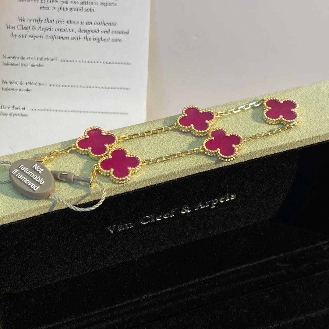 [Lume Jewelry]NEW CLOVER 5 MOTIFS PINK ENAMEL BRACELET