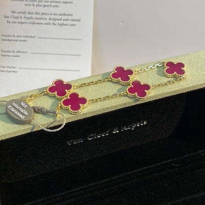 [Lume Jewelry]NEW CLOVER 5 MOTIFS PINK ENAMEL BRACELET